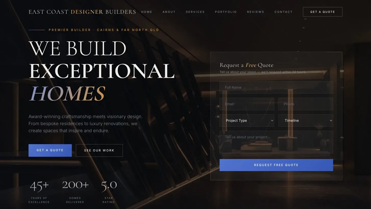 East Coast Designer Builders website preview