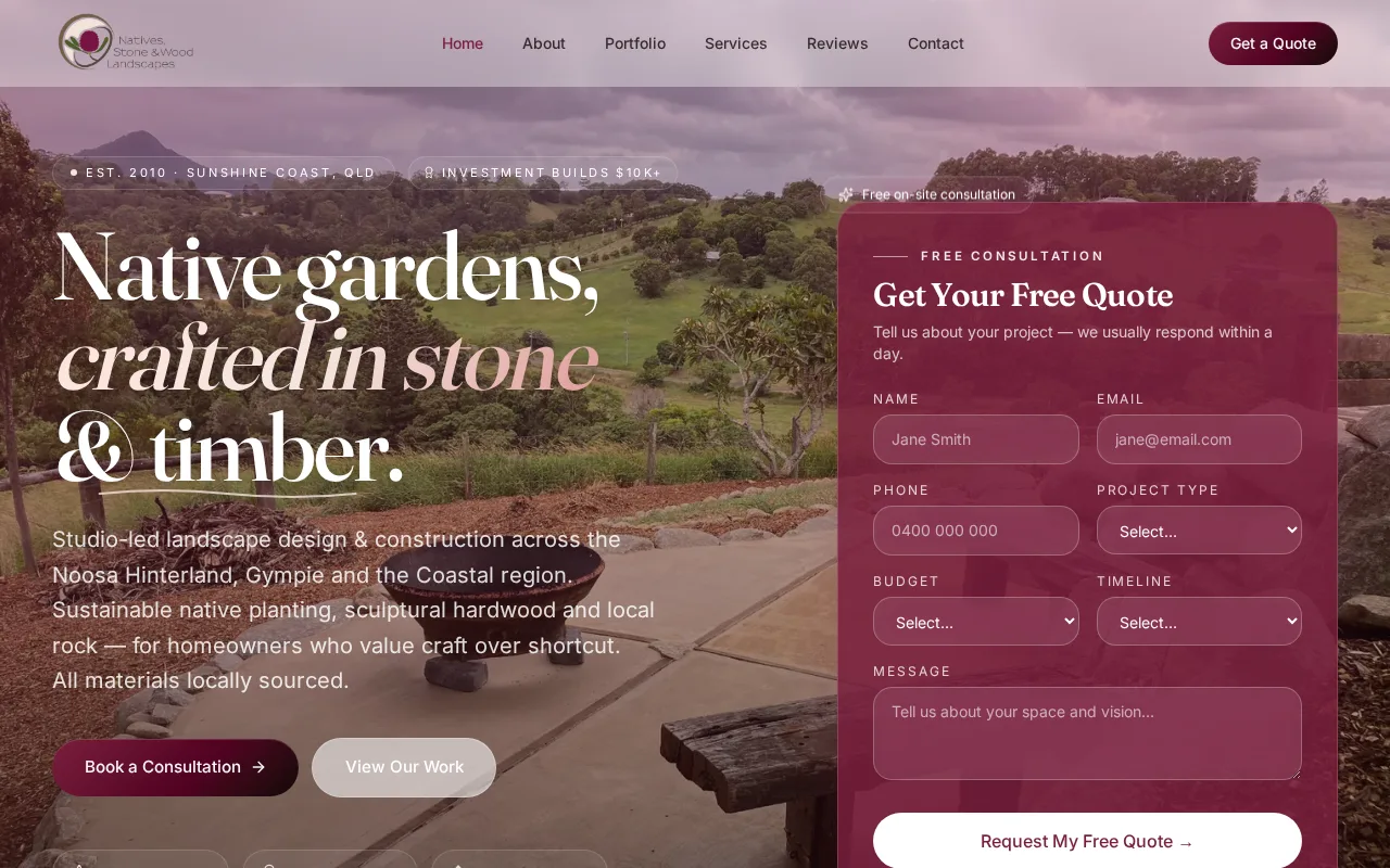Native Stone & Wood Landscapes website preview